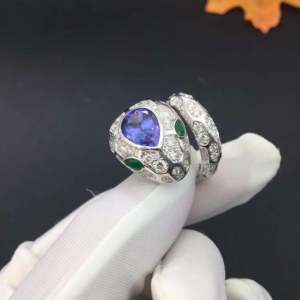 Nhẫn BVLGARI Serpenti Sapphire mắt ngọc lục bảo kim cương vàng trắng 18K