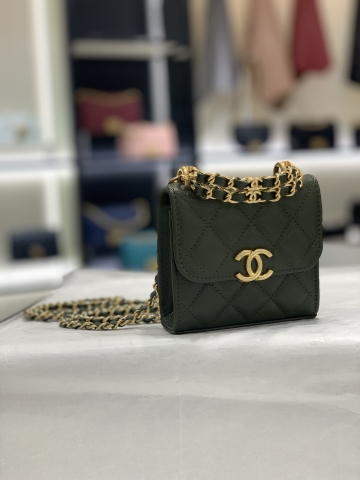 TÚI CHANEL Trendy CC Mini Caviar Square Olive xanh Oliu HAAS