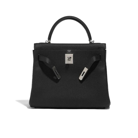 TÚI Hermès Kelly 28 Togo Black Silver Buckle khóa trắng da Togo