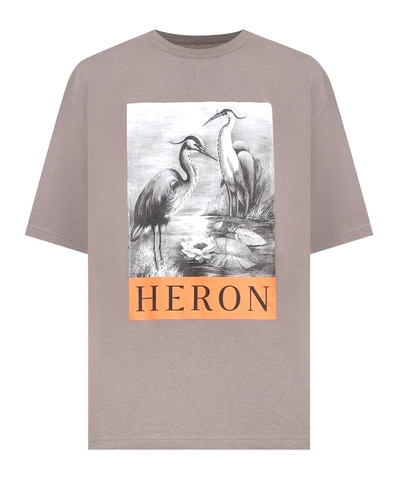 ÁO HERON PRESTON GRAY T-SHIRT WITH BRANDED PRINT