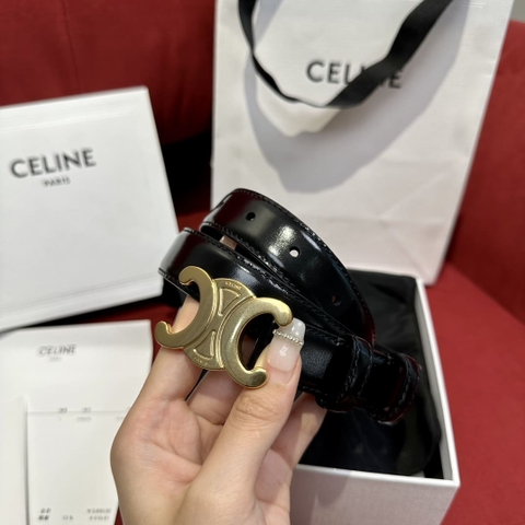DÂY LƯNG CELINE TRIOMPHE Black Gloss Calfskin and Gold Buckle
