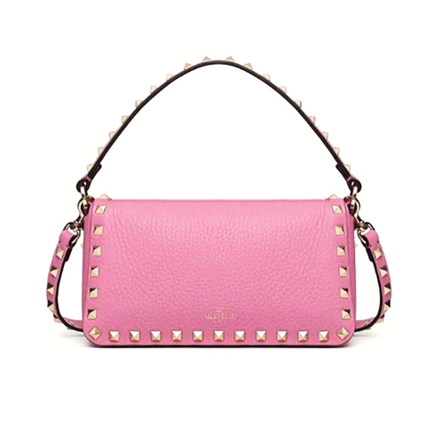 TÚI Valentino Rockstud Grainy Calfskin Crossbody Bag-Pink