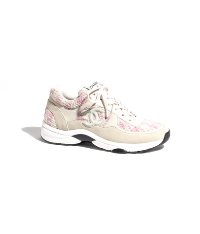 GIÀY CHANEL MULTICOLOR TWEED  LOGO SNEAKERS Hồng & Trắng kem