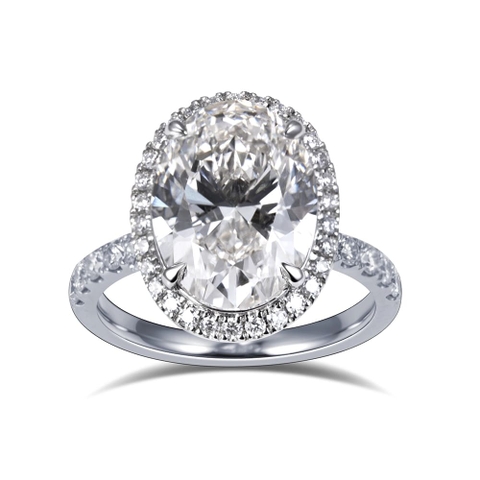 Nhẫn kim cương nhân tạo hình oval 6CT DG VS1 VVS2 bạch kim PT950 kiểu Halo