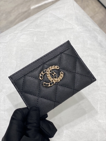 CHANEL CARD HOLDER LOGO CAVIAR BLACK ĐEN DA HAAS
