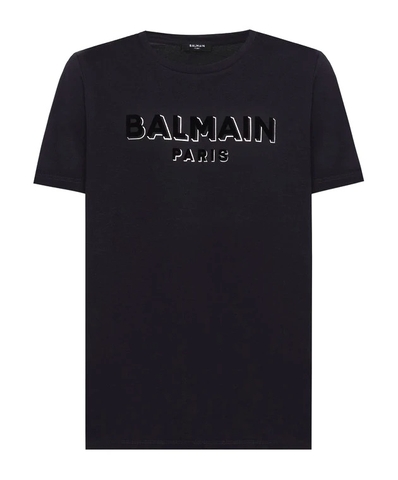 ÁO BALMAIN BLACK T-SHIRT WITH CONTRASTING LOGO