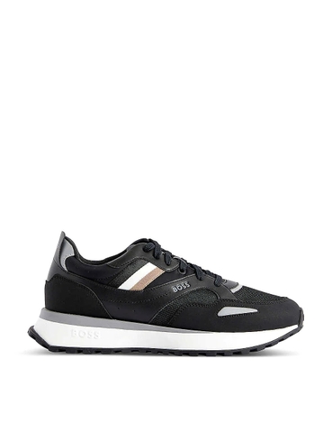 GIÀY BOSS Striped-trim faux-leather and mesh low-top trainers