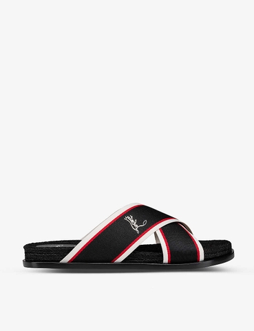 DÉP CHRISTIAN LOUBOUTIN Hot Cross leather and cotton sliders
