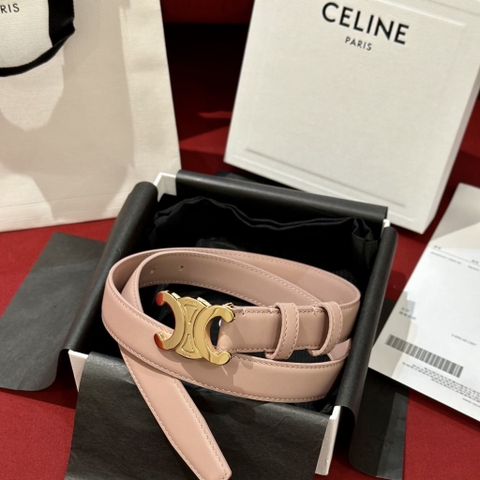 DÂY LƯNG CELINE TRIOMPHE Pink Calfskin and Gold Buckle