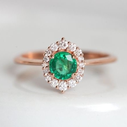 ROSE GOLD EMERALD RING DIAMOND HALO EMERALD ENGAGEMENT RING