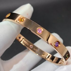Vòng tay Cartier 10 viên đá quý Rainbow cầu vồng vàng hồng 18K