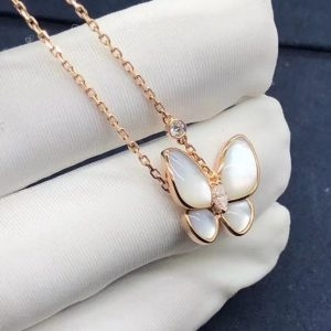 Vòng cổ Van Cleef & Arpels 2 butterflies M.O.P xà cừ vàng hồng 18K