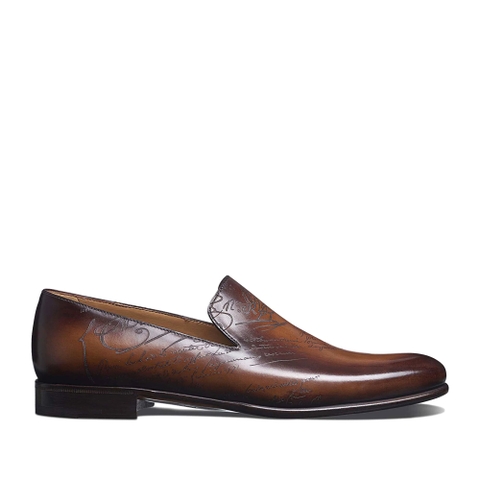 GIÀY BERLUTI Cursive Galet Scritto Leather Loafer Tobbaco Bis