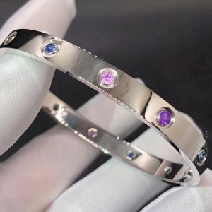 Vòng tay Cartier 10 viên đá quý Rainbow cầu vồng vàng trắng 18K