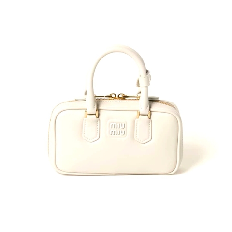 TÚI MIU MIU BOWLING WHITE CALFSKIN BLACK MÀU TRẮNG