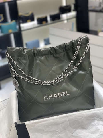 TÚI CHANEL 22 OLIVE xanh Oliu Silver da HAAS