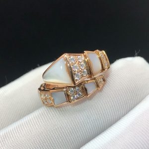 Nhẫn BVLGARI Serpenti Viper Kim cương xà cừ một cuộn vàng hồng 18K