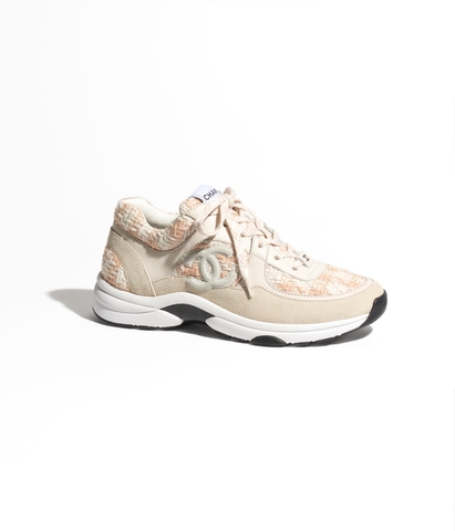 GIÀY CHANEL MULTICOLOR TWEED  LOGO SNEAKERS Cam & Trắng ngà