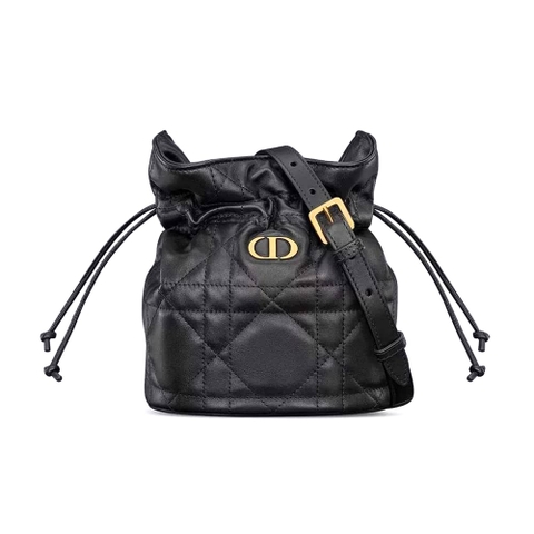 TÚI Dior Miss Caro Mini Bucket Bag có dây rút màu đen Macrocannage Lambskin da cừu