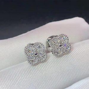 Bông tai Van Cleef & Arpels Sweet Alhambra Kim cương vàng trắng 18K