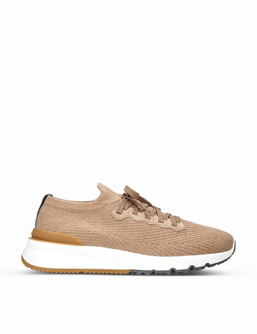 GIÀY BRUNELLO CUCINELLI Brand-embossed knitted fabric trainers