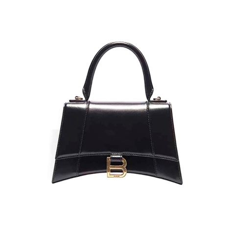 TÚI Balenciaga Hourglass Small Top Handle Bag in Black Shiny Box Calfskin