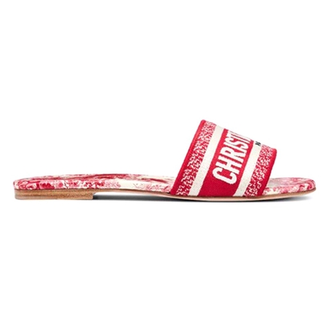 DÉP DIOR Dway Mule in Embroidered Cotton Sandal-Red