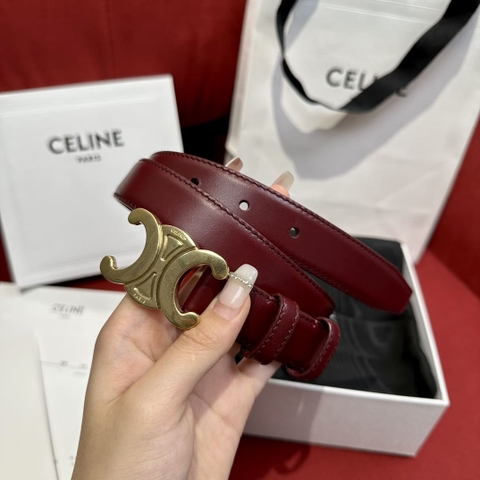 DÂY LƯNG CELINE TRIOMPHE Maroon Calfskin and Gold Buckle