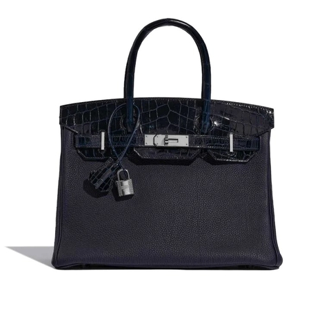 TÚI Hermès Birkin Touch 30 Togo Niloticus Crocodile Shiny Blue Nuit Blue Baltique