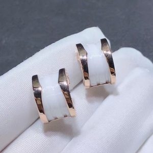 Bông tai BVLGARI  B.zero1 white ceramic rose gold vàng hồng 18K