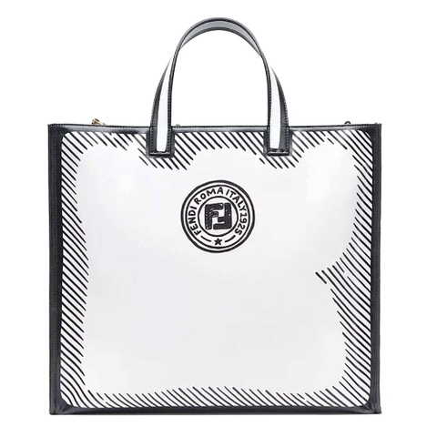 TÚI Fendi Shopper White Glazed Canvas Bag