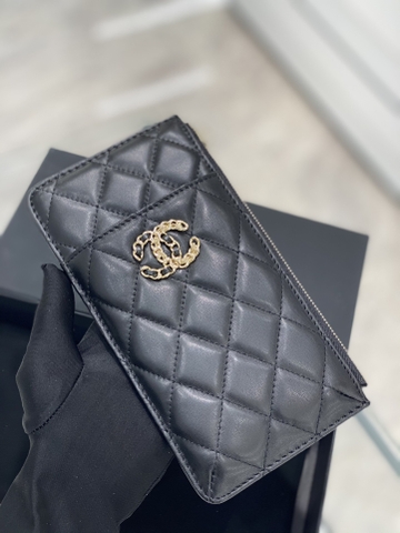 CHANEL CARD HOLDER LONG LAMBSKIN BLACK ĐEN DA HAAS
