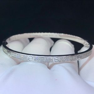 Vòng tay Cartier Love full kim cương mẫu nhỏ vàng trắng 18K
