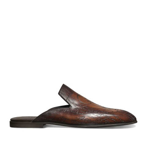 GIÀY BERLUTI Cyrus Scritto Leather Slipper Tobbaco