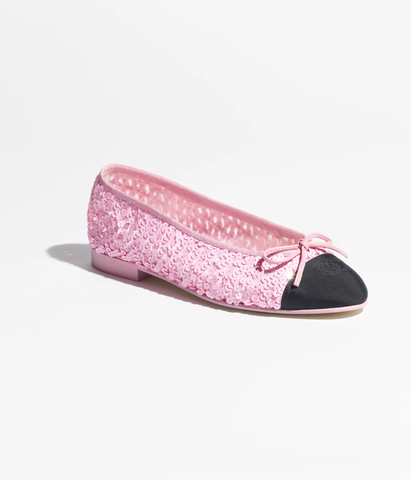GIÀY CHANEL BALLERINA LOGO Cotton Guipure Hồng & Đen