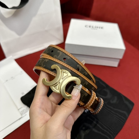 DÂY LƯNG CELINE TRIOMPHE Brown Calfskin and Gold Buckle