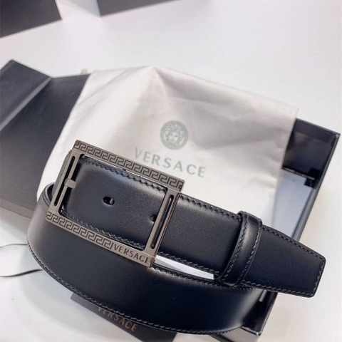 DÂY LƯNG VERSACE MEDUSA GRECA PLATED CALFSKIN LEATHER Khóa đen