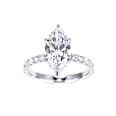 Nhẫn kim cương đơn hình Marquise 3.09CT vàng trắng 18K
