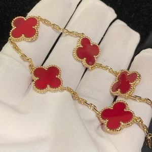 Vòng tay Van Cleef & Arpels Vintage Alhambra Carnelian 5 motifs vàng hồng 18K