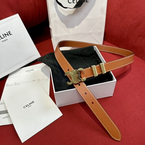 DÂY LƯNG CELINE TRIOMPHE Brown Calfskin and Gold Buckle