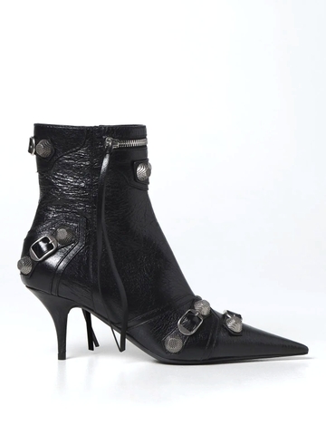 GIÀY BALENCIAGA Cagole Black leather ankle boots