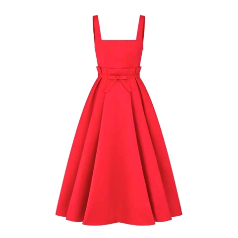 VÁY Dior Women Mid-Length Dress Red Wool and Silk Shantung