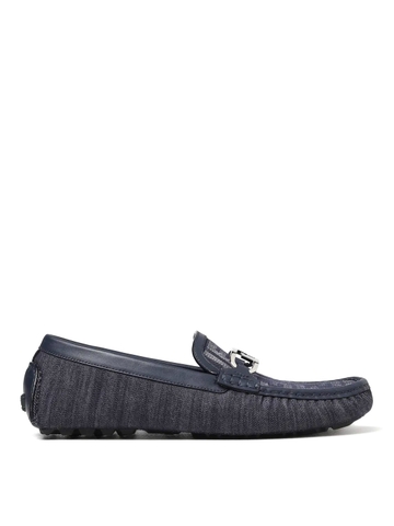 GIÀY FENDI Lock moccasins in denim with jacquard FF monogram