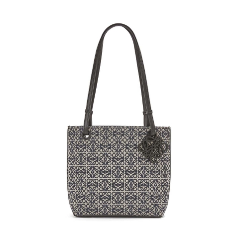 TÚI Loewe Square Tote Bag in Anagram Jacquard and Calfskin-Black