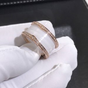 Nhẫn BVLGARI B.zero1 4 vòng bằng gốm sứ trắng kim cương vàng hồng 18K