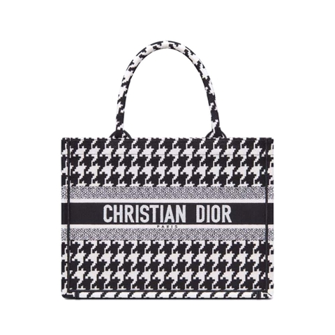 TÚI Dior Book Tote Black Houndstooth Embroidery