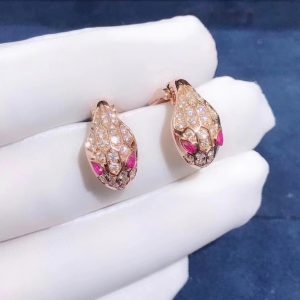 Bông tai BVLGARI Serpenti Rubellite và Kim cương vàng hồng 18K