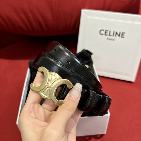 DÂY LƯNG CELINE TRIOMPHE Black Gloss Calfskin and Gold Buckle