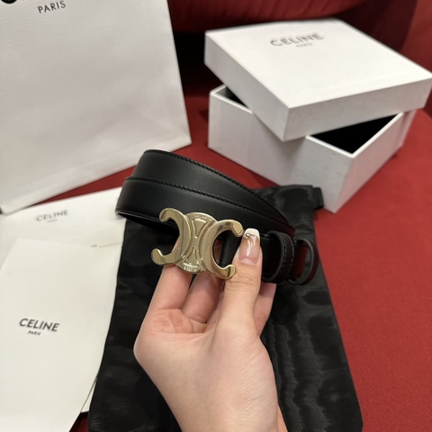 DÂY LƯNG CELINE TRIOMPHE Black Calfskin and Gold Buckle