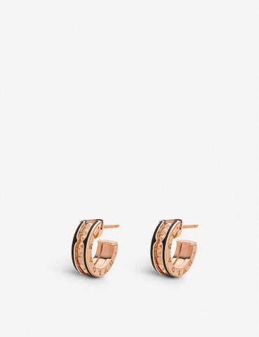 Bông tai BVLGARI B.zero1 18ct rose-gold and ceramic hoop earrings vàng hồng 18K